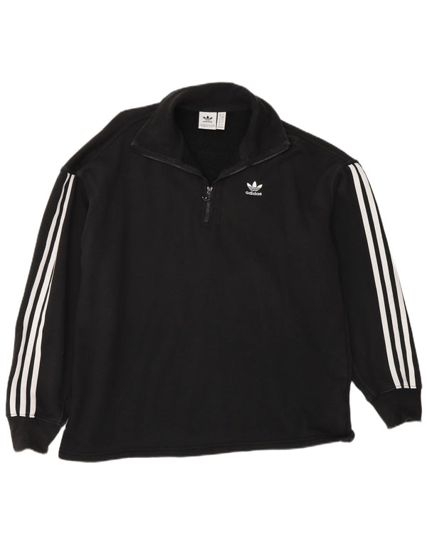 Adidas Womens Oversized Zip Neck Sweatshirt Jumper UK 10 Small Black Cotton