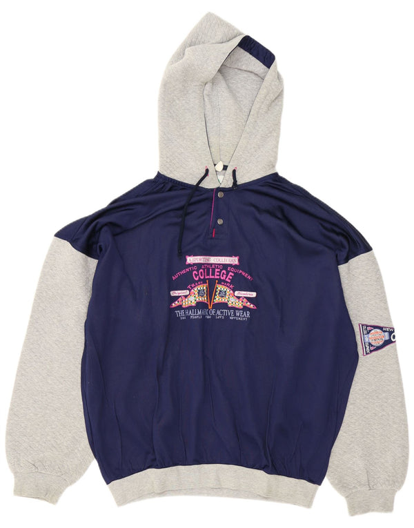 Diadora Mens Graphic Hoodie Jumper IT 52 Large Navy Blue Colourblock