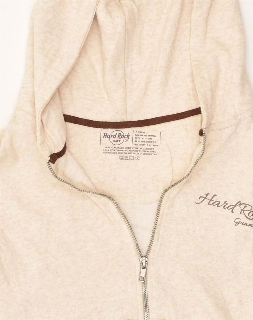 HARD ROCK CAFE Womens Graphic Zip Hoodie Sweater UK 4 XS Beige Cotton | Vintage Hard Rock Cafe | Thrift | Second-Hand Hard Rock Cafe | Used Clothing | Messina Hembry 