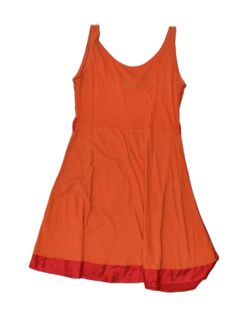 DESIGUAL Womens Sleeveless Sundress UK 14 Large Orange Floral Cotton | Vintage Desigual | Thrift | Second-Hand Desigual | Used Clothing | Messina Hembry 