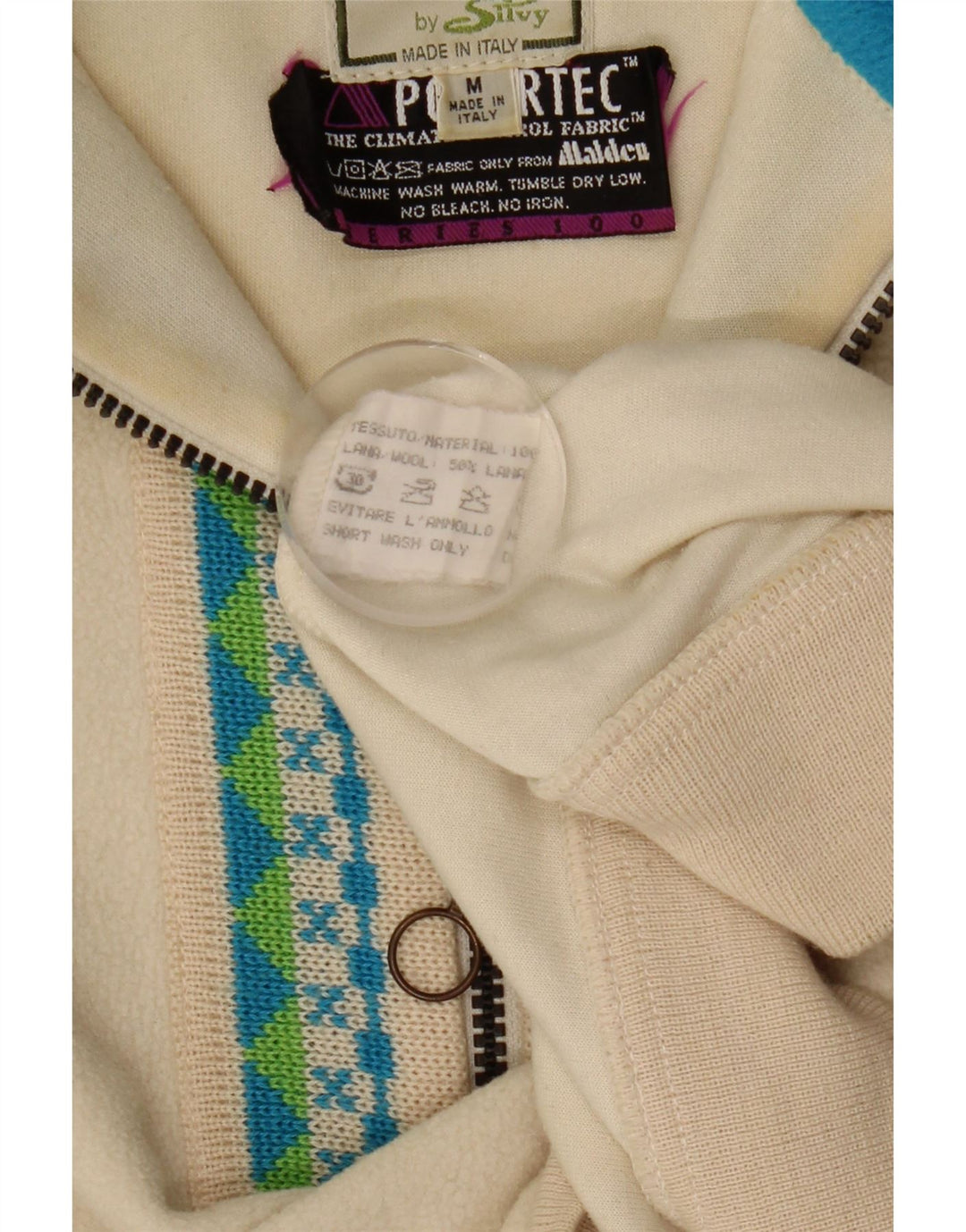 Silvy Mens Polartec Zip Neck Fleece Jumper Medium Beige Fair Isle Polyester