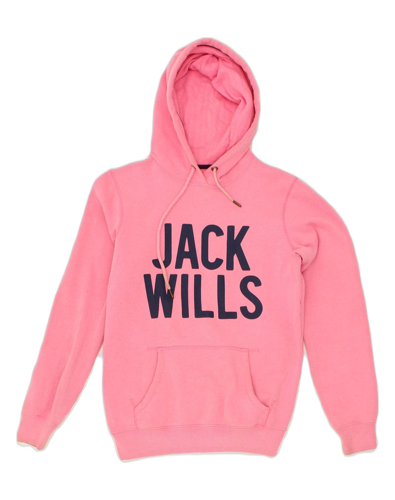 JACK WILLS Womens Graphic Hoodie Jumper UK 10 Small Pink Cotton | Vintage Jack Wills | Thrift | Second-Hand Jack Wills | Used Clothing | Messina Hembry 