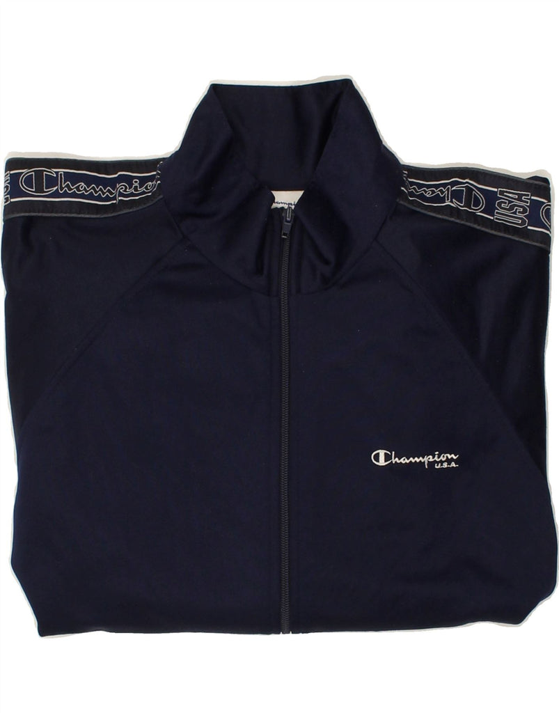 CHAMPION Mens Tracksuit Top Jacket Small Navy Blue Polyester | Vintage Champion | Thrift | Second-Hand Champion | Used Clothing | Messina Hembry 