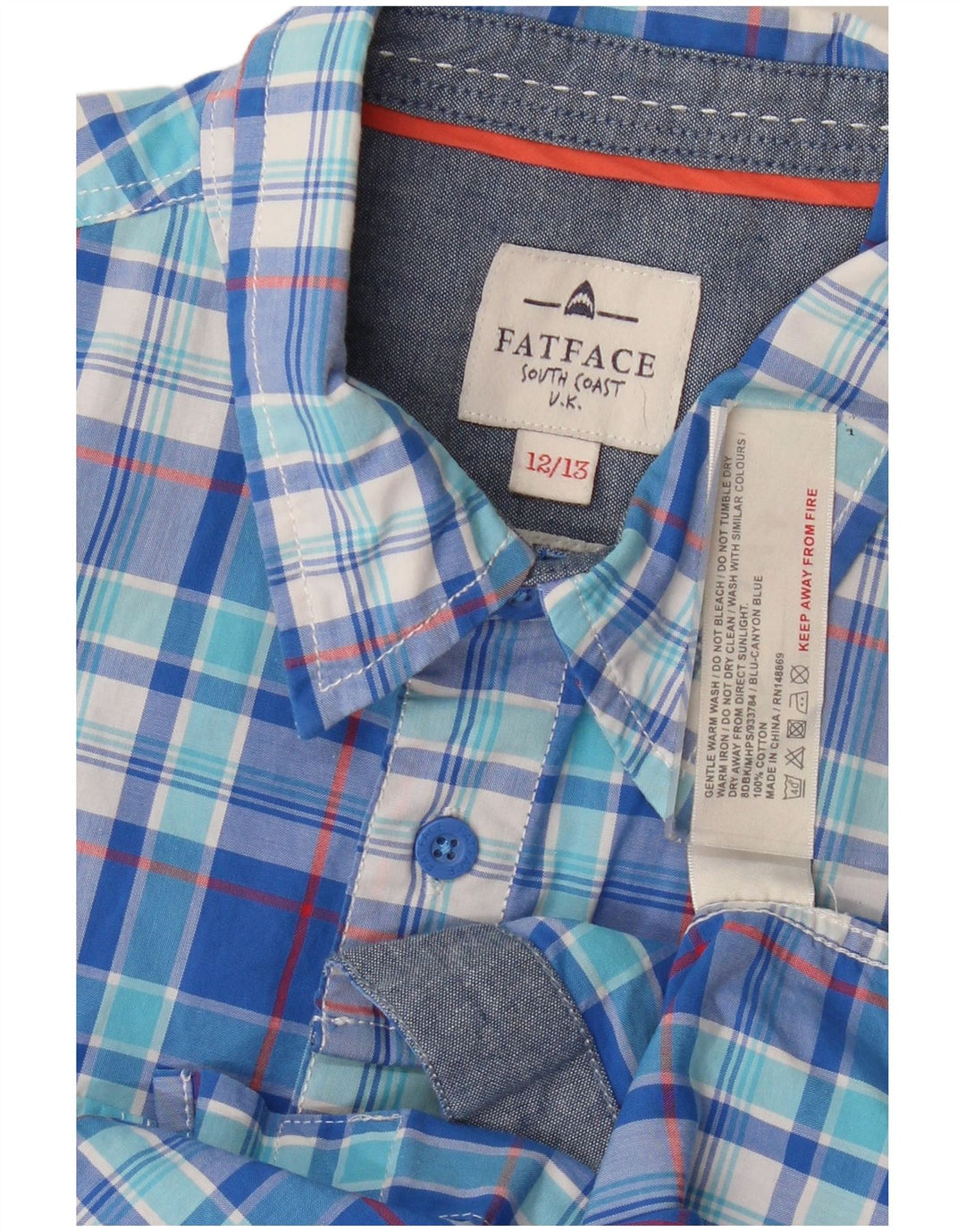 Fat Face Boys Short Sleeve Shirt 12-13 Years Blue Check Cotton