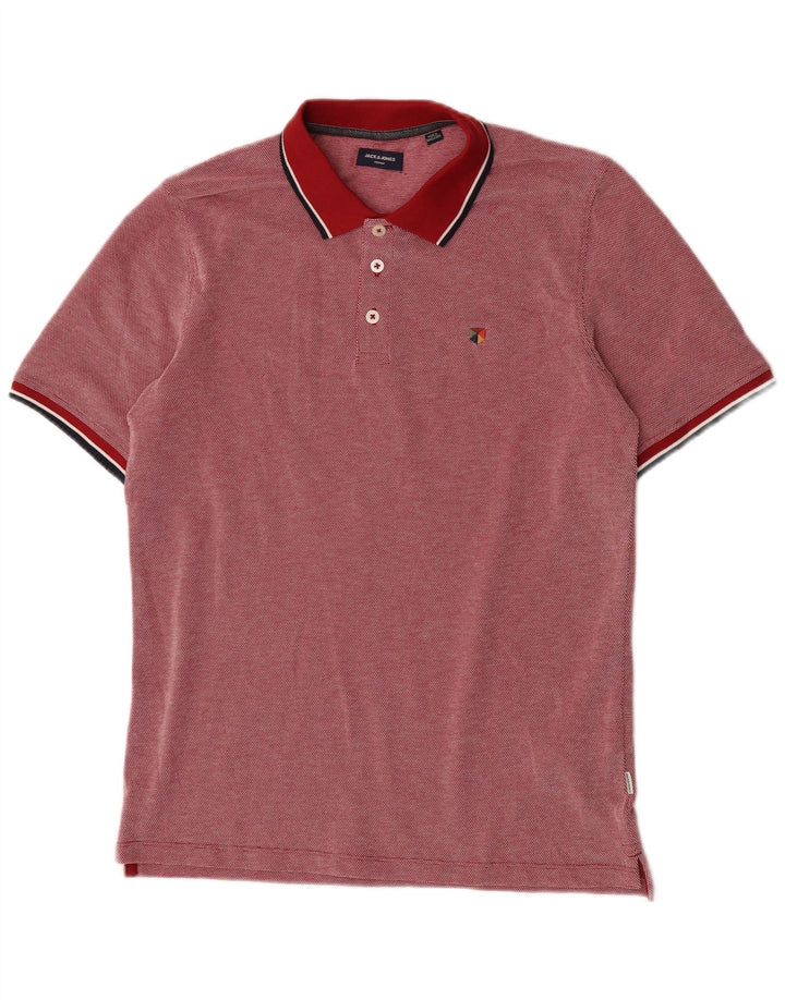 Jack & Jones Mens Polo Shirt Medium Red Spotted Cotton