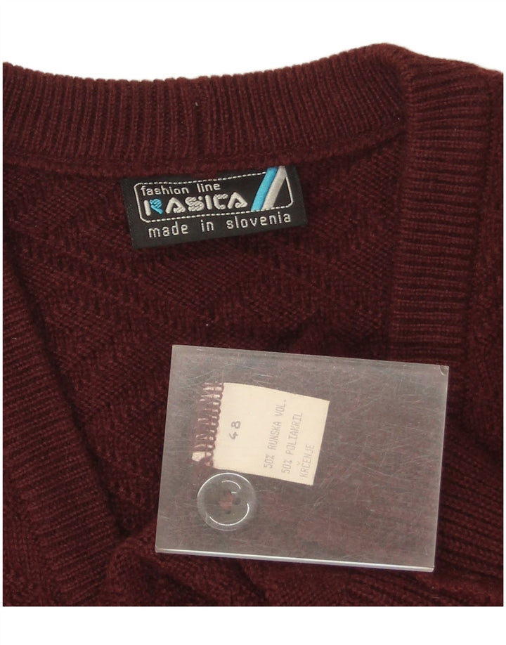 Rasica Mens Sleeveless Cardigan Sweater IT 48 Medium Burgundy Chevron