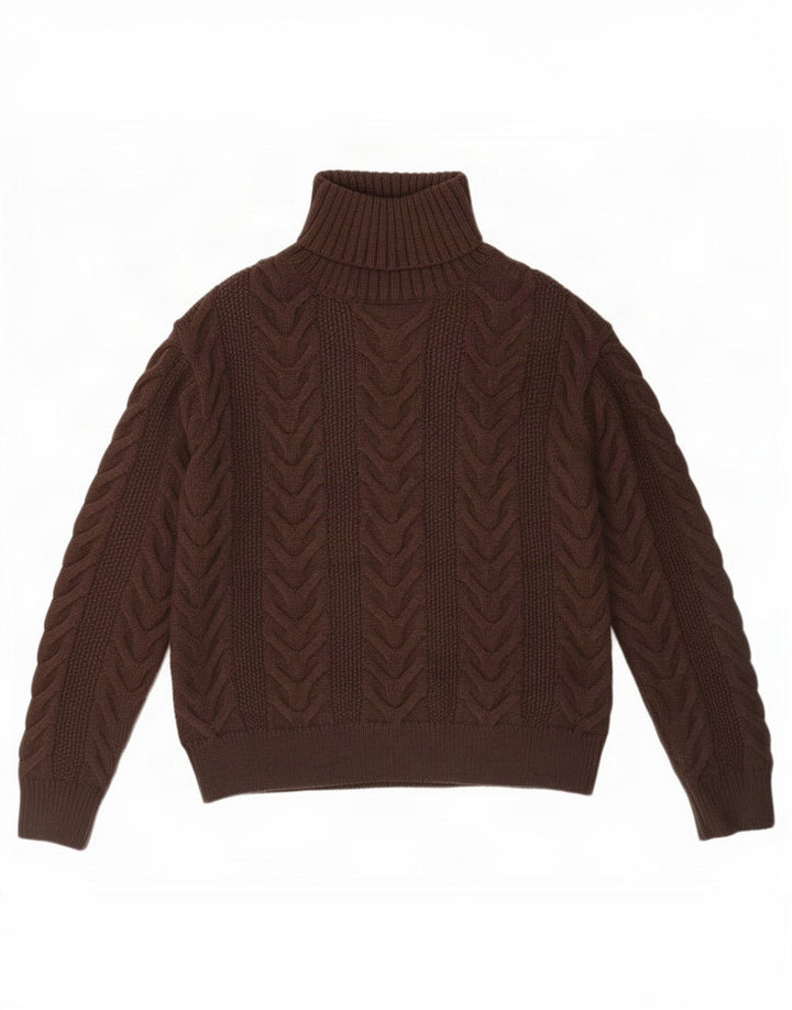 Marks & Spencer Womens Roll Neck Jumper Sweater UK 10 Small Brown Acrylic