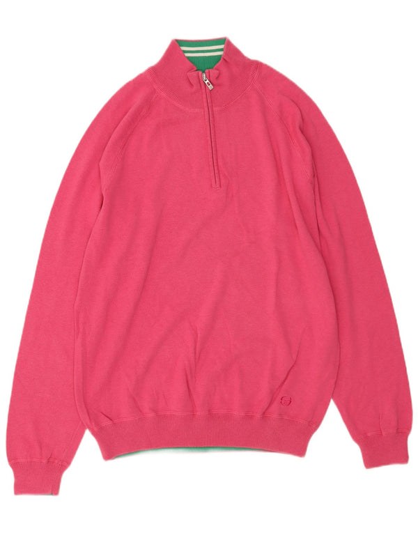 Sergio Tacchini Mens Zip Neck Jumper Sweater XL Pink Cotton