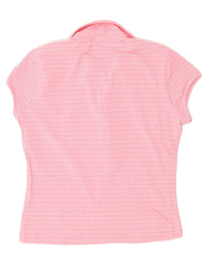 CHAMPION Womens Slim Fit Polo Shirt UK 14 Large Pink Striped Cotton Vintage Champion and Second-Hand Champion from Messina Hembry 