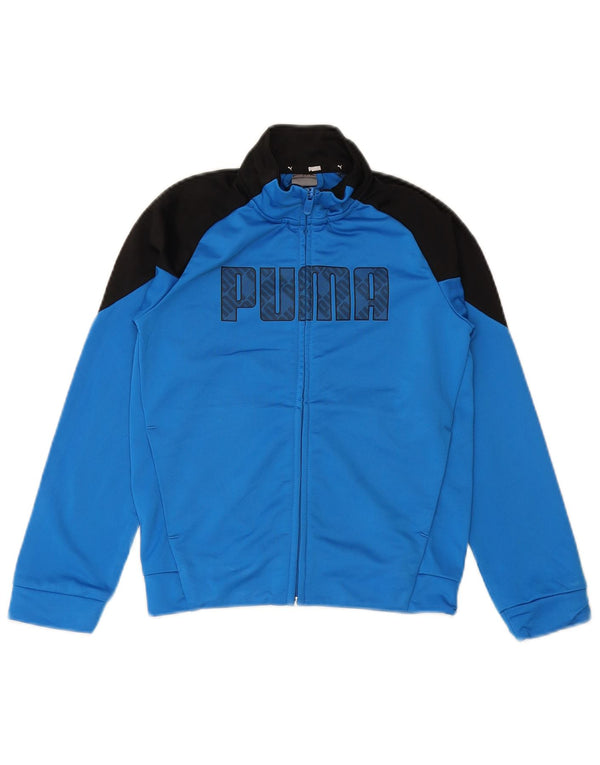 PUMA Boys Graphic Tracksuit Top Jacket 9-10 Years Blue Colourblock