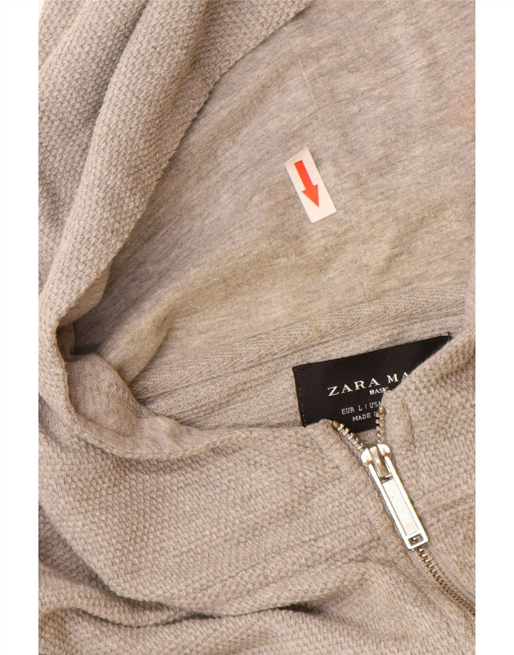 Zara Mens Zip Hoodie Sweater Large Grey Cotton