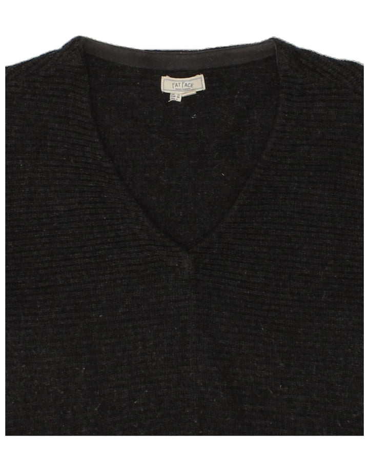 FAT FACE Womens V-Neck Jumper Sweater UK 10 Small  Grey Cotton Vintage Fat Face and Second-Hand Fat Face from Messina Hembry 