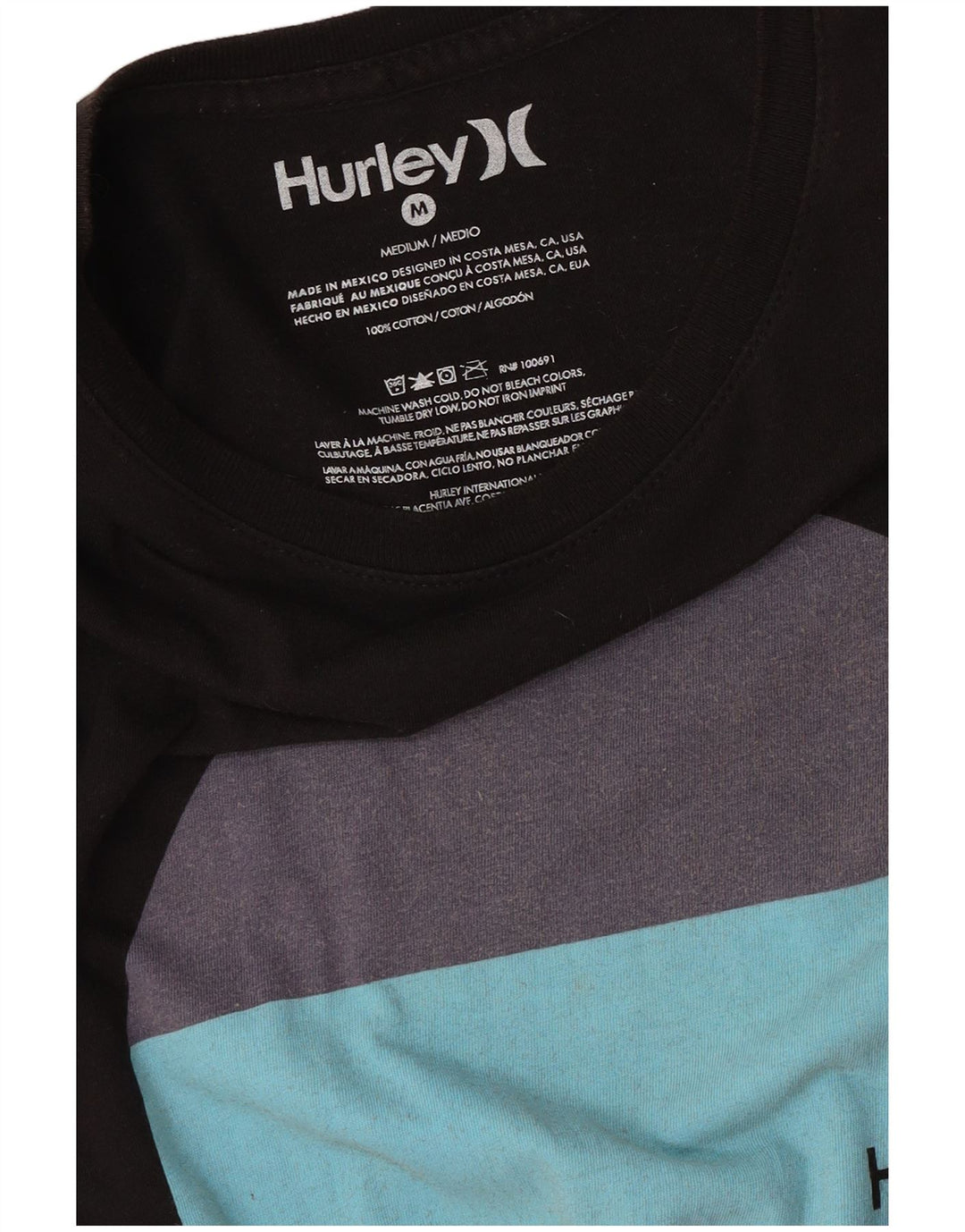 Hurley Mens Graphic T-Shirt Top Medium Black Cotton