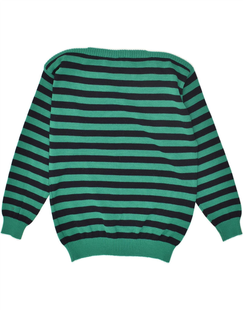 NAVIGARE Womens Boat Neck Jumper Sweater IT 42 Medium Green Striped Wool | Vintage Navigare | Thrift | Second-Hand Navigare | Used Clothing | Messina Hembry 