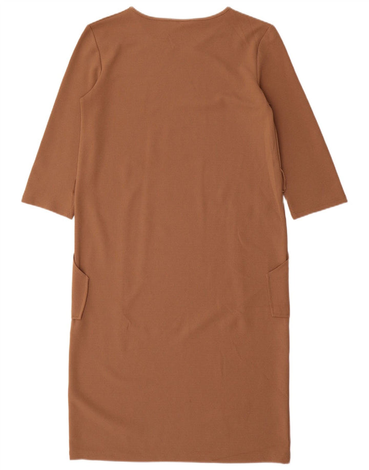 Zara Womens 3/4 Sleeve Shift Dress UK 10 Small Brown