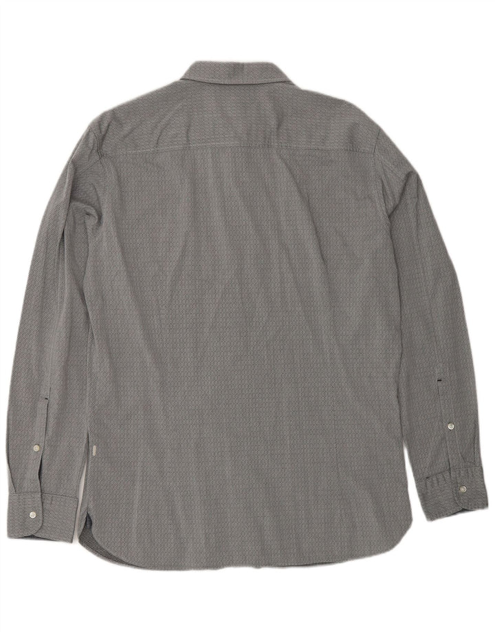 HUGO BOSS Mens Slim Fit Shirt Large Grey Geometric Cotton