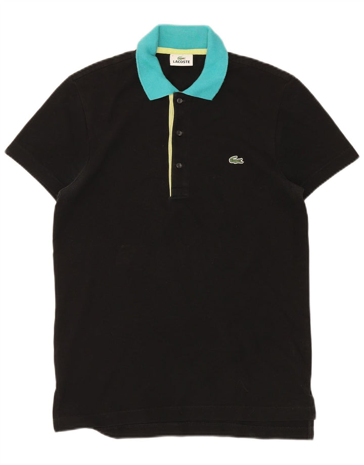 LACOSTE Mens Polo Shirt Size 3 Small Black Colourblock Cotton