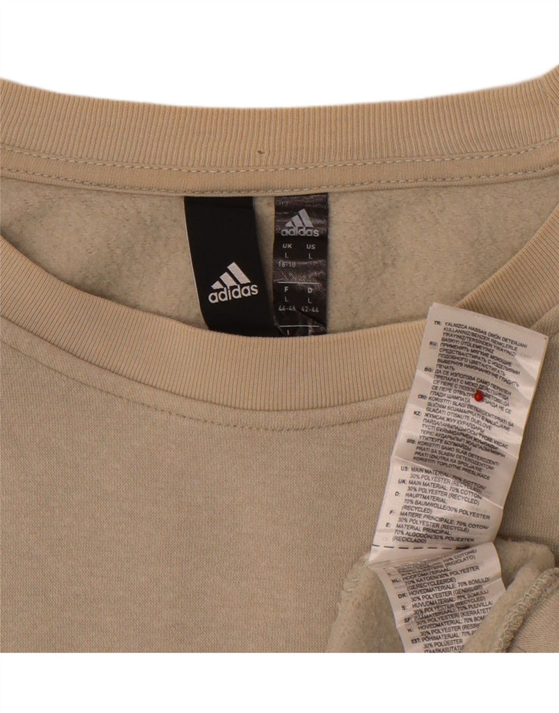 ADIDAS Womens Sweatshirt Jumper UK 16/18 Large Beige Cotton Vintage Adidas and Second-Hand Adidas from Messina Hembry 