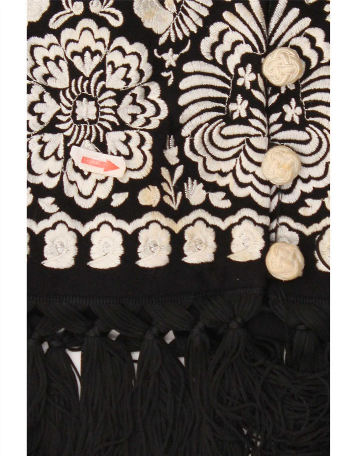 Vintage Womens Waistcoat UK 4 Small Black Floral Wool