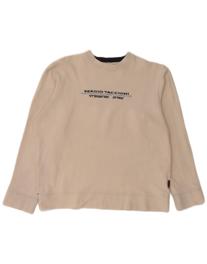 SERGIO TACCHINI Womens Graphic Sweatshirt Jumper UK 18 XL Off White