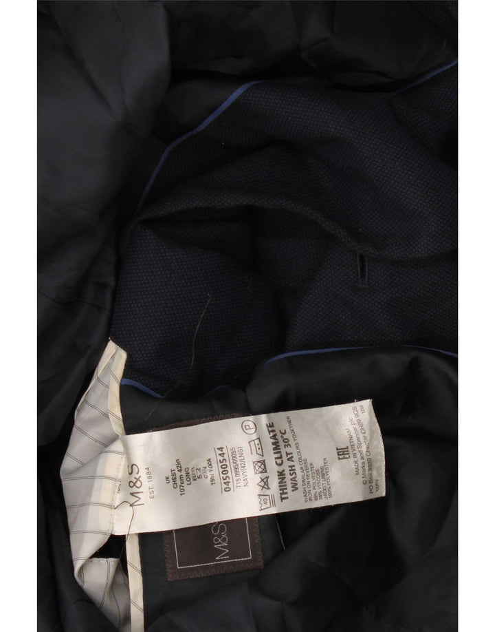 Marks & Spencer Mens 2 Button Blazer Jacket UK 42 Large Navy Blue Polyester