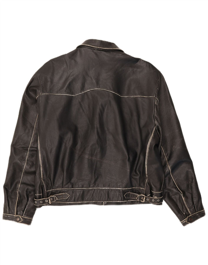Vintage Mens Leather Jacket IT 54 2XL Black