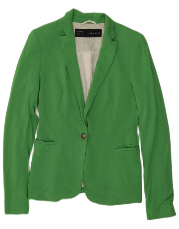 Zara Womens 1 Button Blazer Jacket UK 6 XS Green Viscose