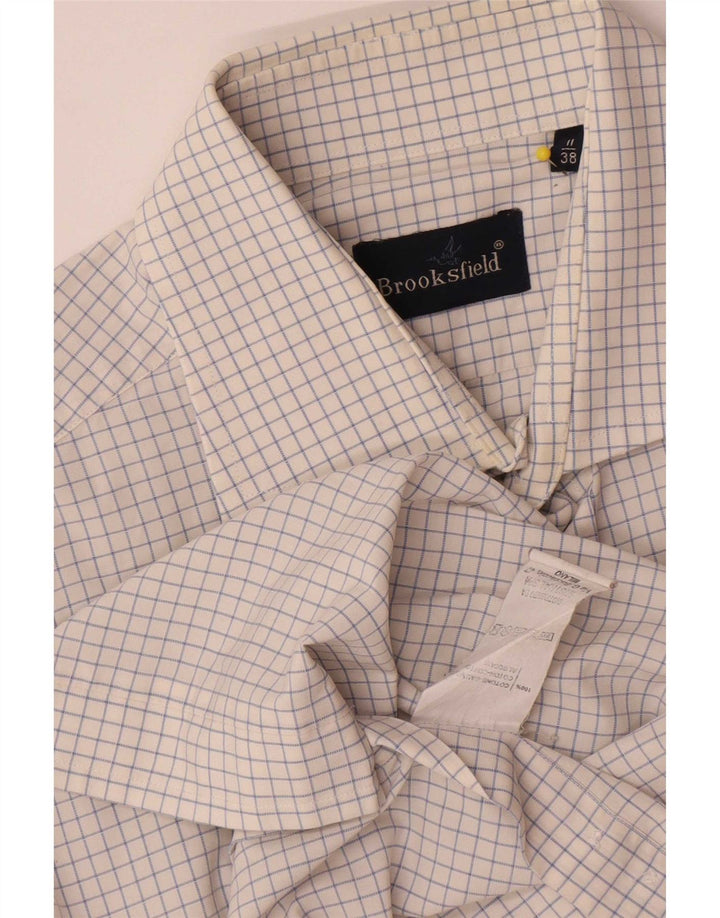 Brooksfield Mens Shirt Size 38 Small White Check Cotton
