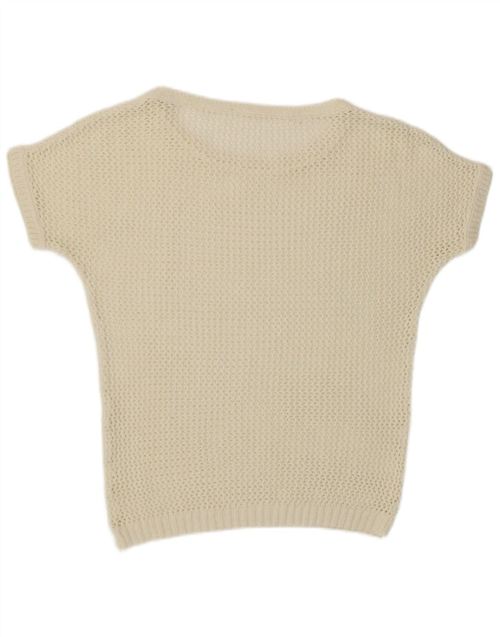 Vintage Womens Short Sleeve Crew Neck Jumper Sweater UK 12 Medium Off White