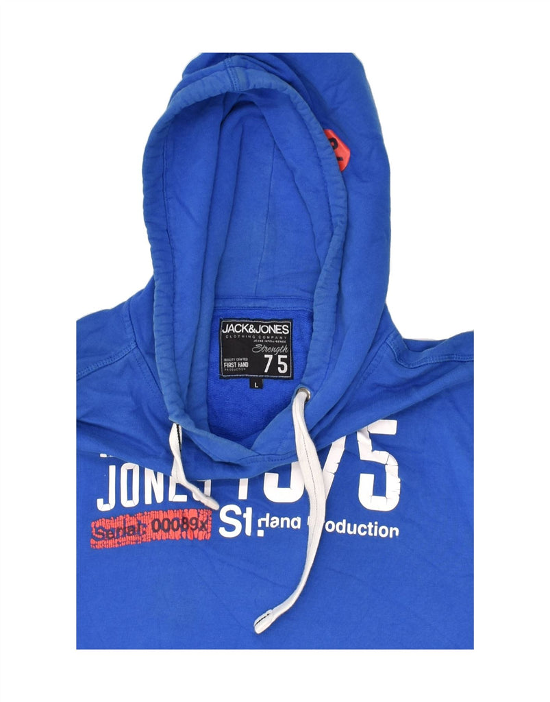 JACK & JONES Mens Graphic Hoodie Jumper Large Blue Cotton | Vintage Jack & Jones | Thrift | Second-Hand Jack & Jones | Used Clothing | Messina Hembry 