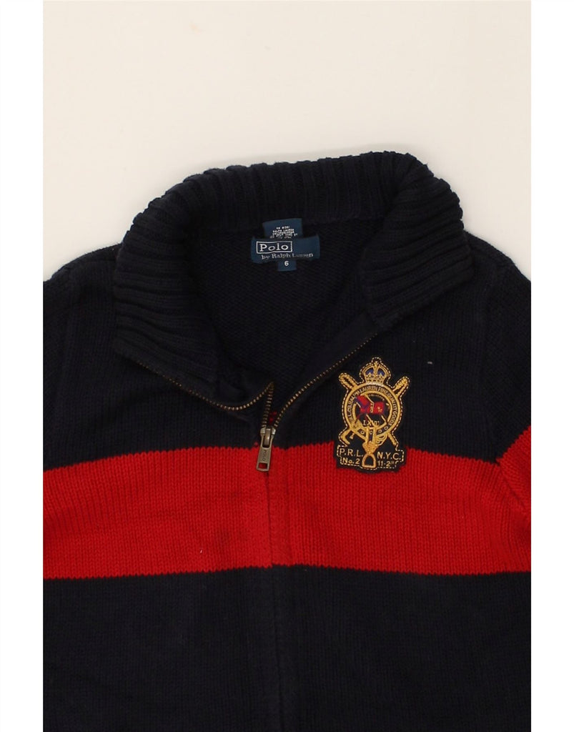 POLO RALPH LAUREN Boys Cardigan Sweater 5-6 Years Navy Blue Striped Cotton | Vintage Polo Ralph Lauren | Thrift | Second-Hand Polo Ralph Lauren | Used Clothing | Messina Hembry 