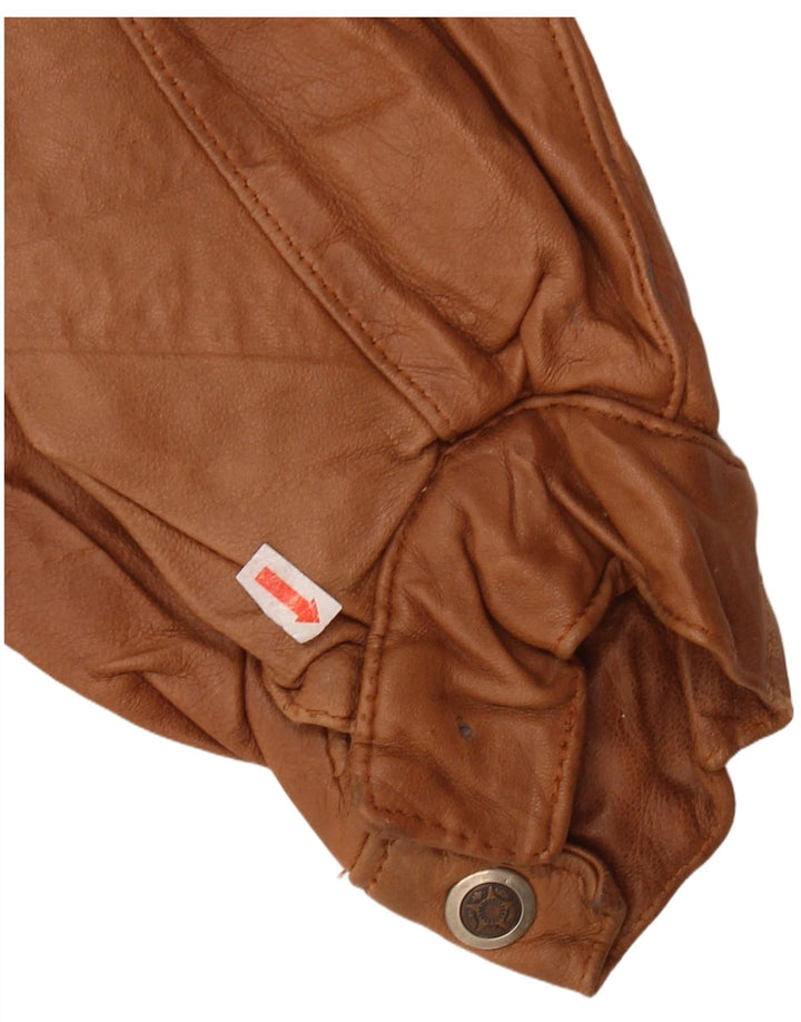 VINTAGE Mens Military Leather Jacket UK 44 2XL Brown Leather