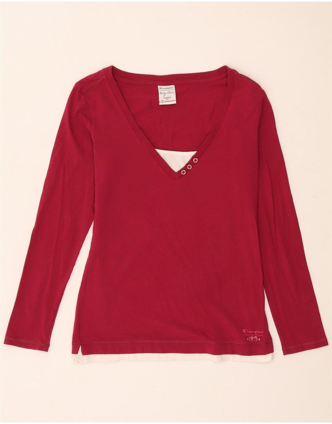 Champion Womens Heritage Classics Top Long Sleeve UK 10 Small Maroon Cotton