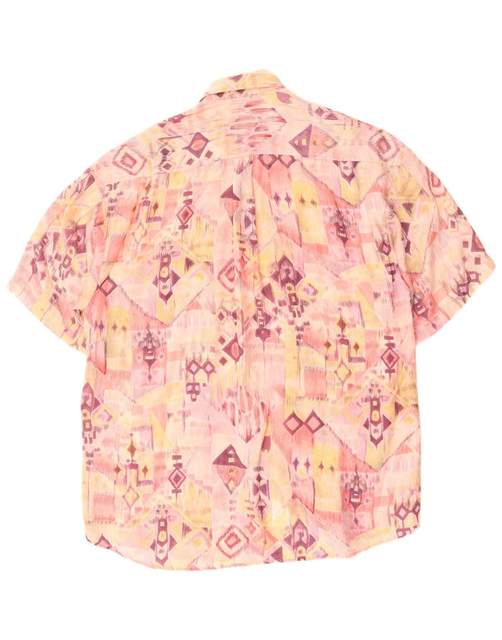 ARPINO Mens Short Sleeve Shirt Size 41/42 Large Pink Geometric