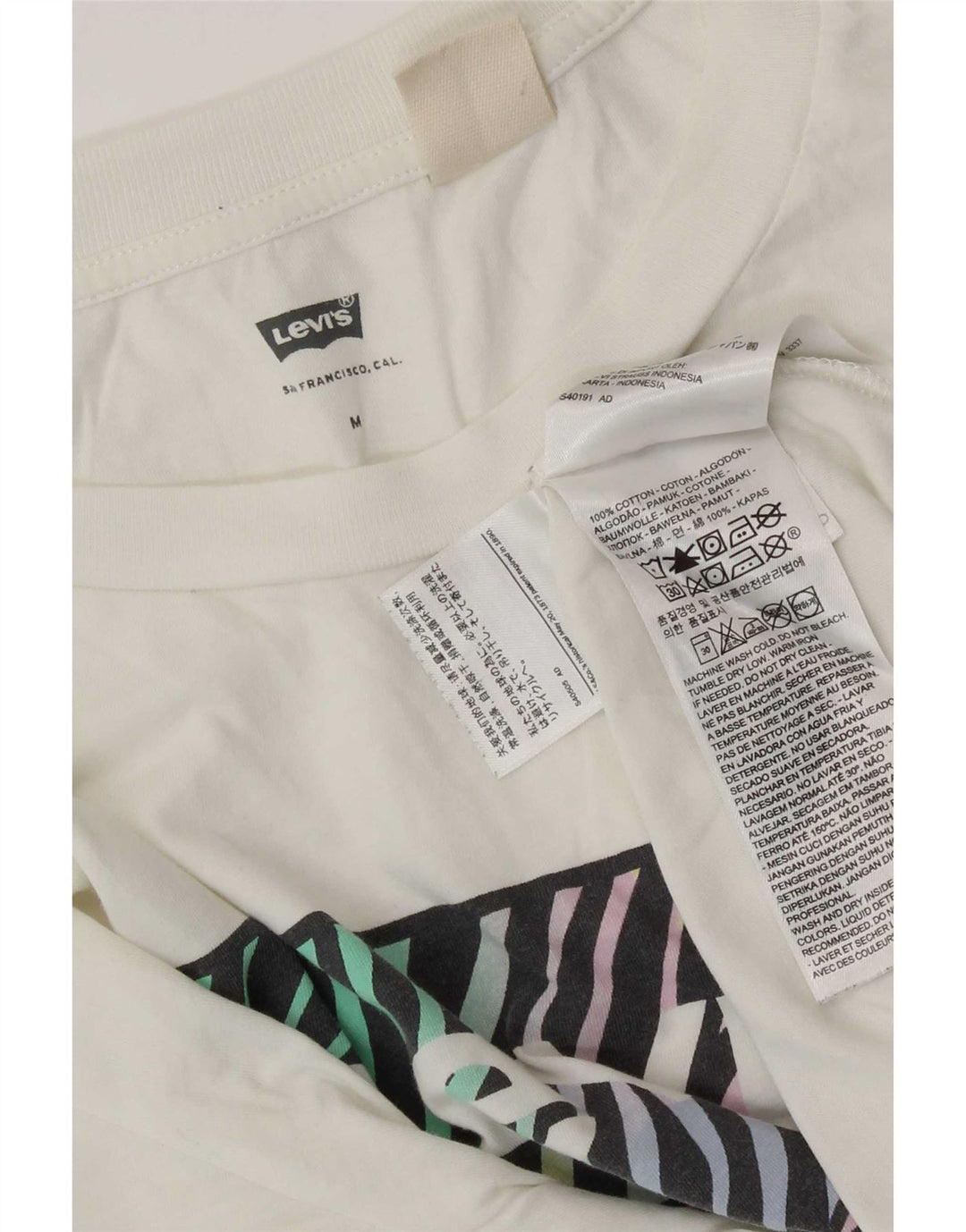 Levi's Womens Graphic T-Shirt Top UK 14 Medium White Cotton