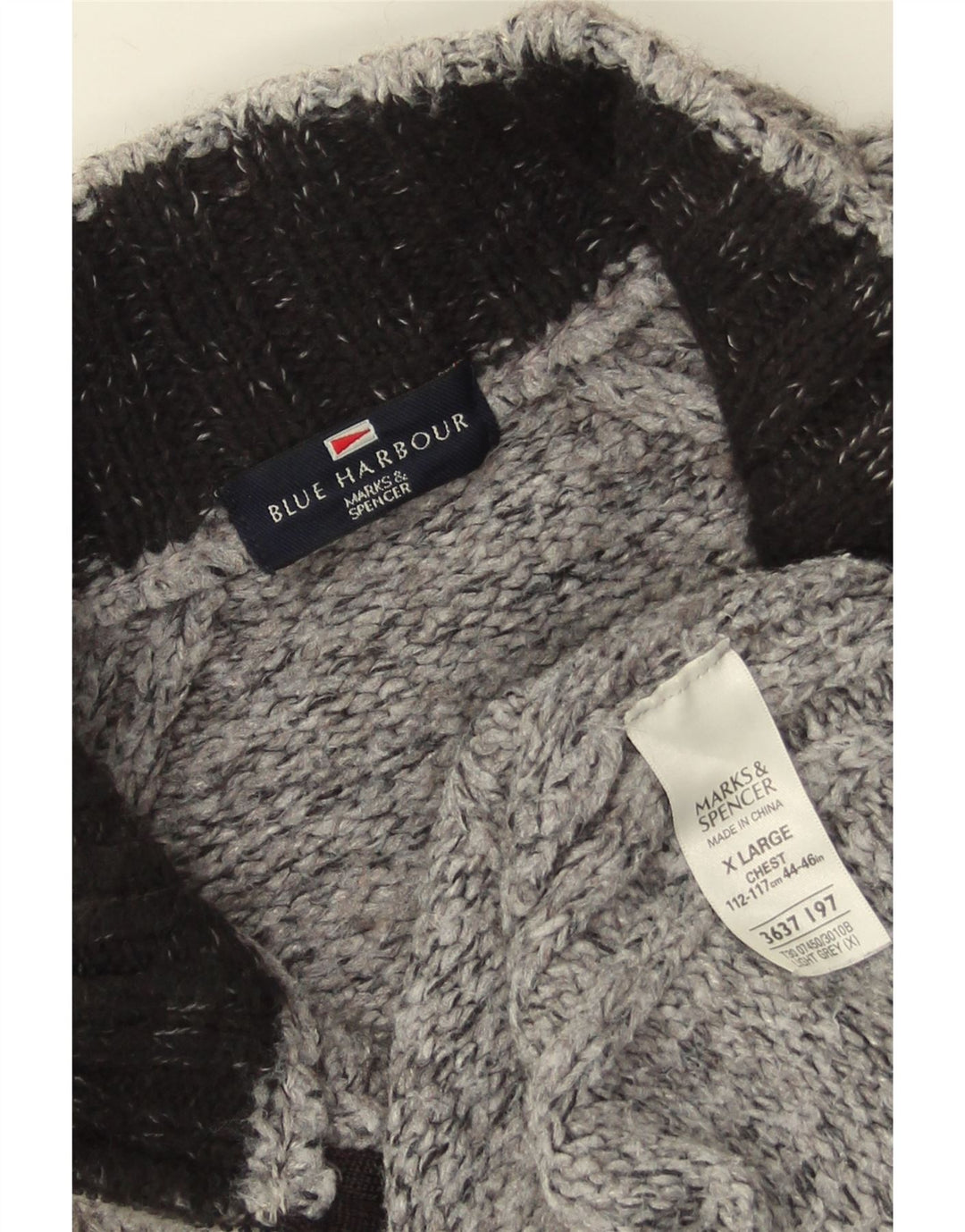 Marks & Spencer Mens Blue Harbour Zip Neck Jumper Sweater XL Grey Flecked