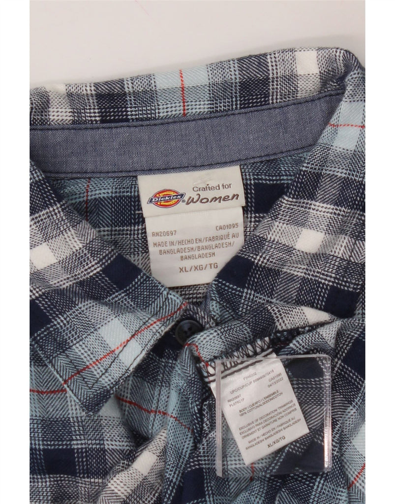 DICKIES Womens 3/4 Sleeve Flannel Shirt UK 18 XL Navy Blue Check Cotton Vintage Dickies and Second-Hand Dickies from Messina Hembry 