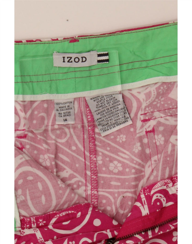 IZOD Womens Straight Cropped Trousers US 14 XL W34 L24 Pink Floral Cotton Vintage Izod and Second-Hand Izod from Messina Hembry 
