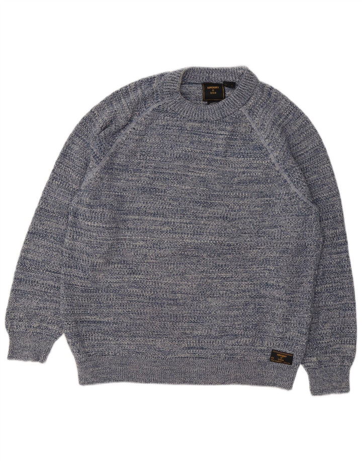 Superdry Mens Crew Neck Jumper Sweater Large Blue Striped Cotton