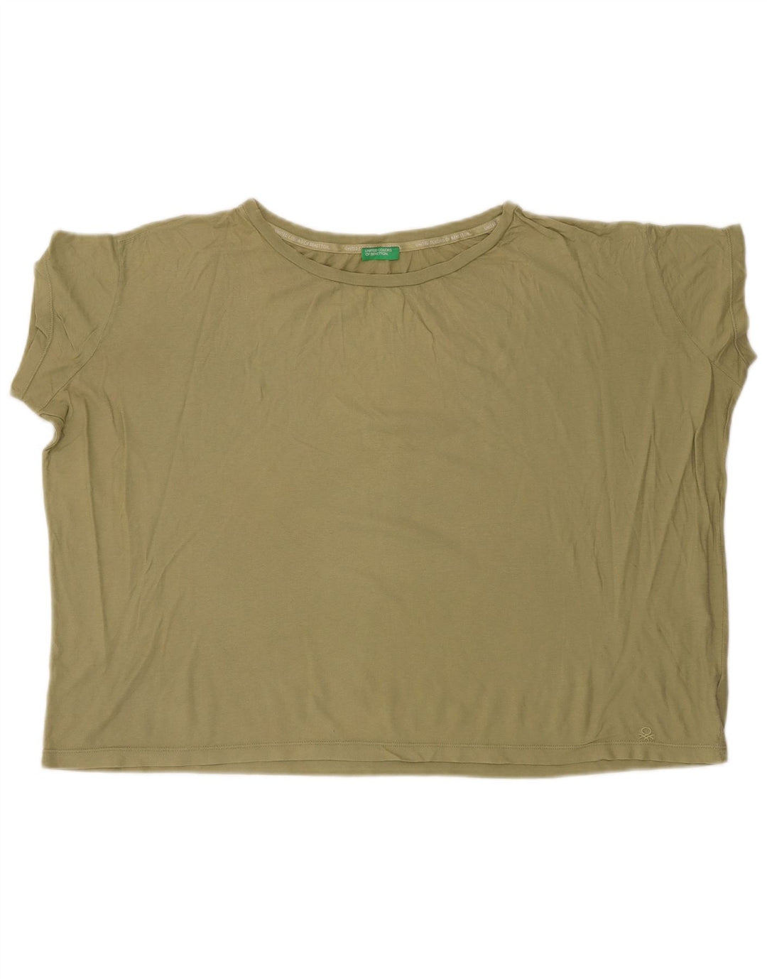 BENETTON Womens Crop Oversized T-Shirt Top UK 6 XS Khaki Cotton
