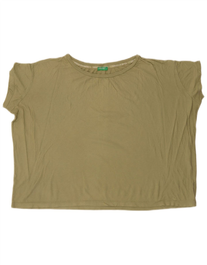 BENETTON Womens Crop Oversized T-Shirt Top UK 6 XS Khaki Cotton