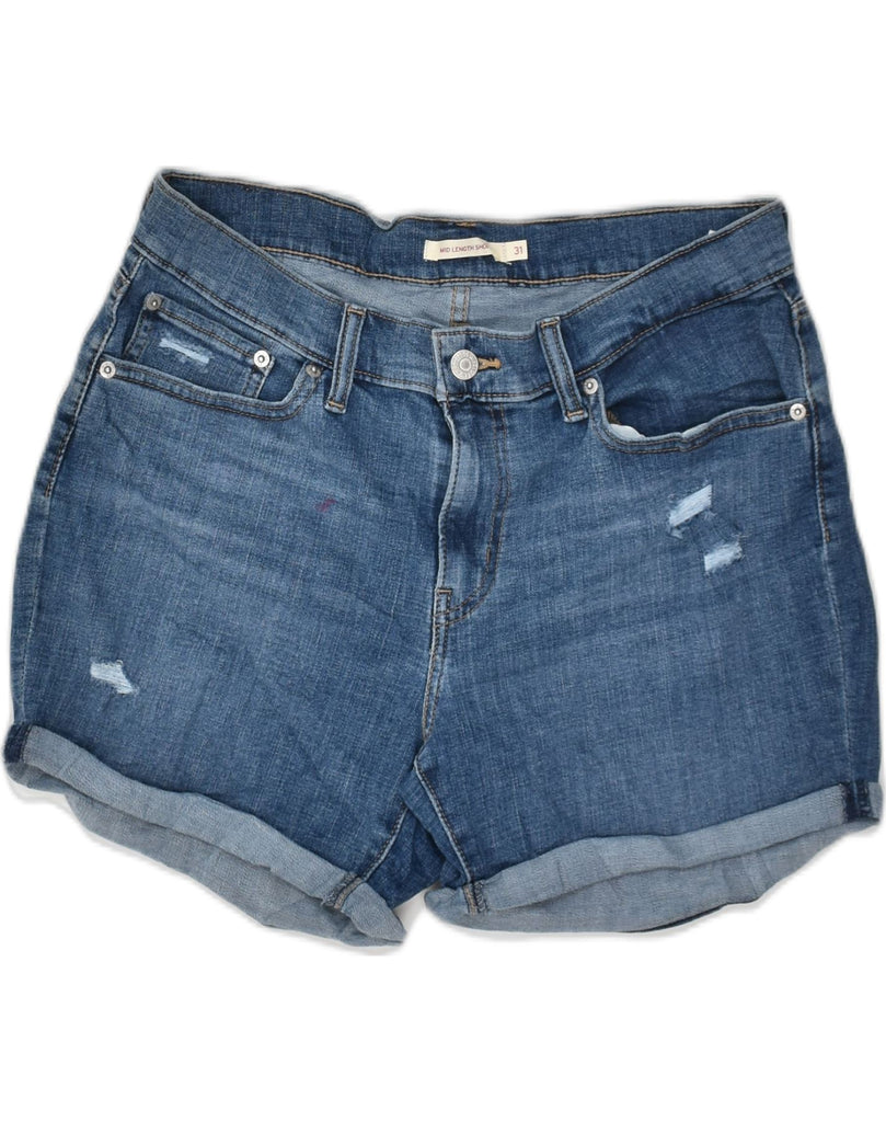 LEVI'S Womens Distressed Denim Shorts W31 Medium Navy Blue Cotton | Vintage Levi's | Thrift | Second-Hand Levi's | Used Clothing | Messina Hembry 