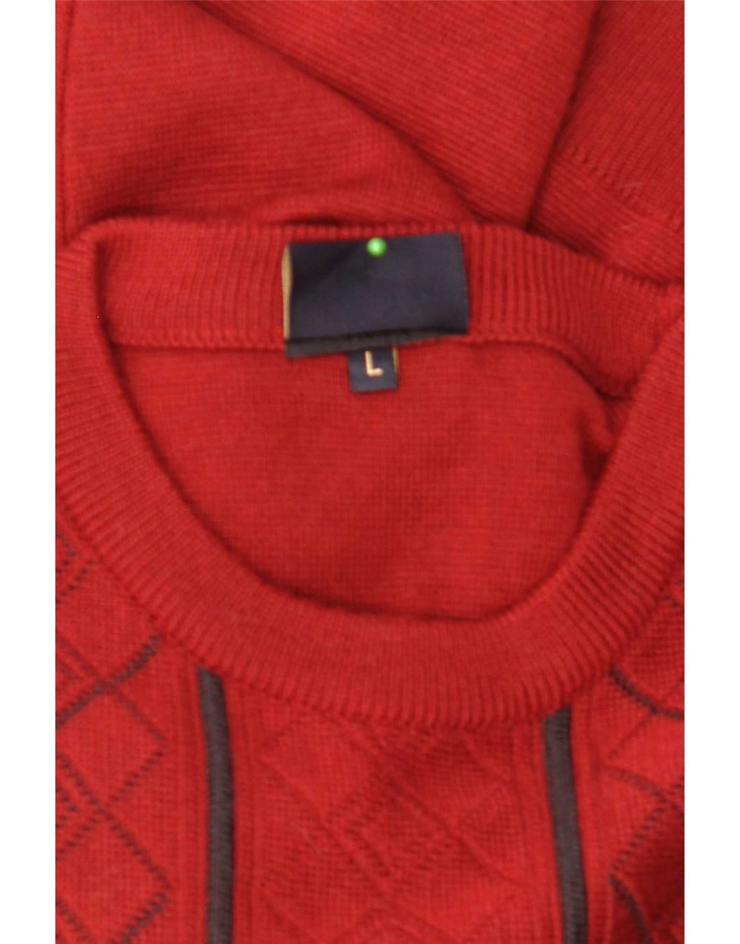 Gabicci Mens Crew Neck Jumper Sweater Large Red Argyle/Diamond Wool