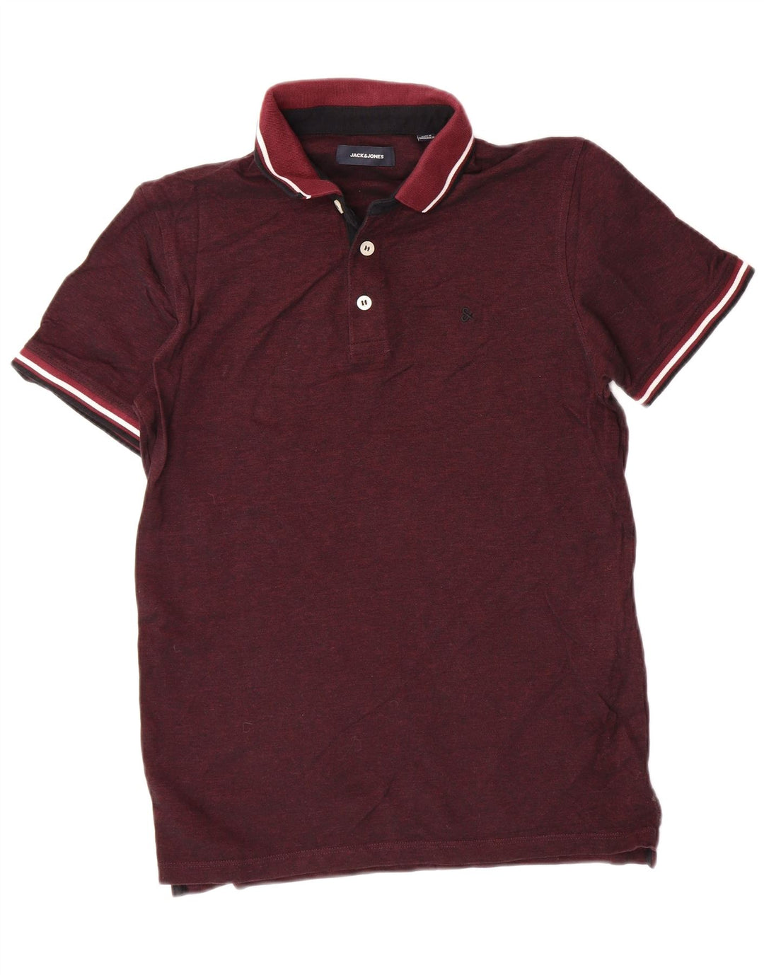 JACK & JONES Mens Polo Shirt Medium Burgundy Cotton
