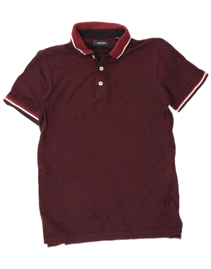 JACK & JONES Mens Polo Shirt Medium Burgundy Cotton