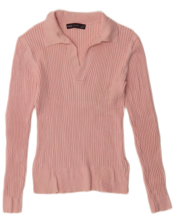 Marks & Spencer Womens Polo Neck Jumper Sweater UK 10 Small Pink Viscose