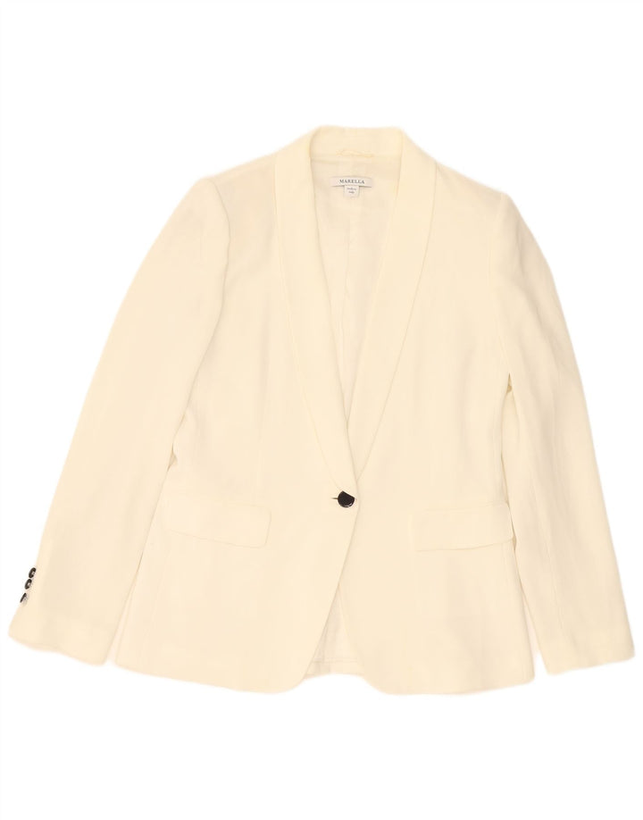 Marella Womens 1 Button Blazer Jacket UK 14 Large White Triacetate