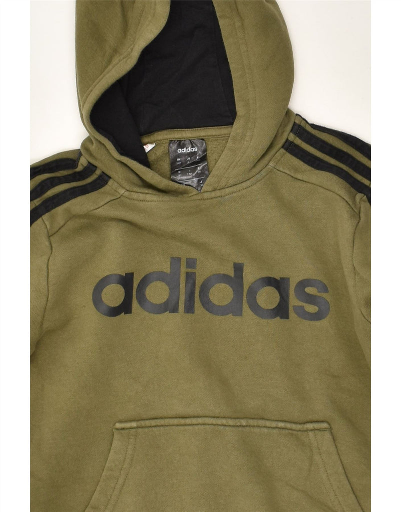 ADIDAS Boys Graphic Hoodie Jumper 9-10 Years Khaki Cotton | Vintage Adidas | Thrift | Second-Hand Adidas | Used Clothing | Messina Hembry 