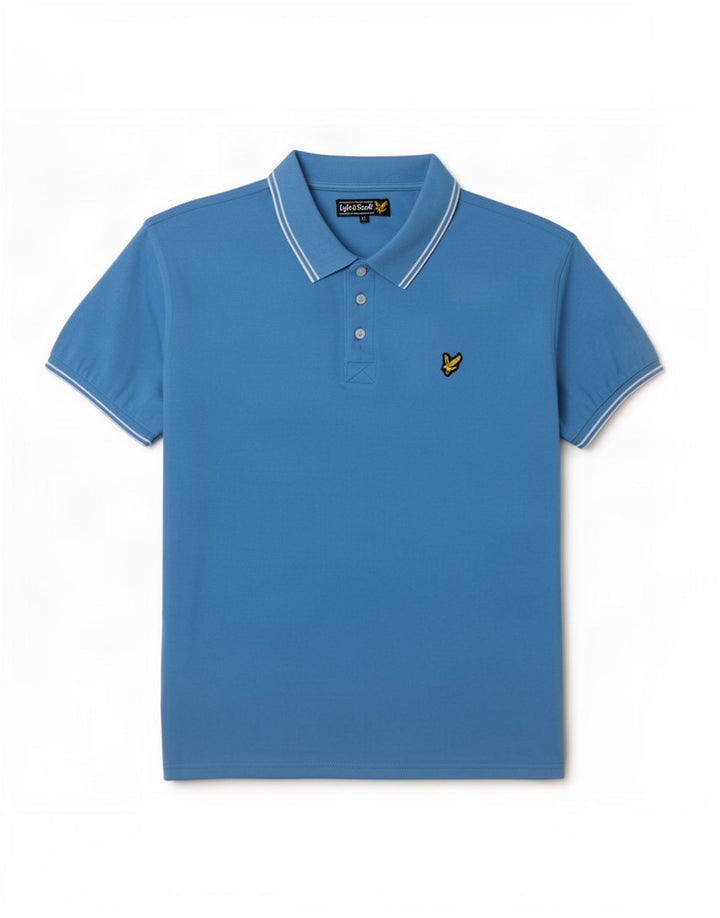 Lyle & Scott Mens Polo Shirt XL Blue Striped Wool