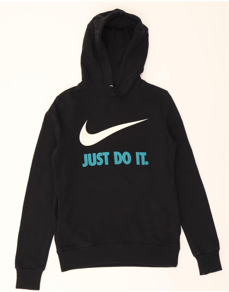 NIKE Womens Graphic Hoodie Jumper UK 12 Medium Black Cotton Vintage Nike and Second-Hand Nike from Messina Hembry 